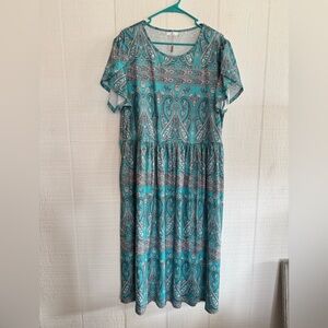 Hot touch size xxl boho Elegant Teal Paisley Midi Dress